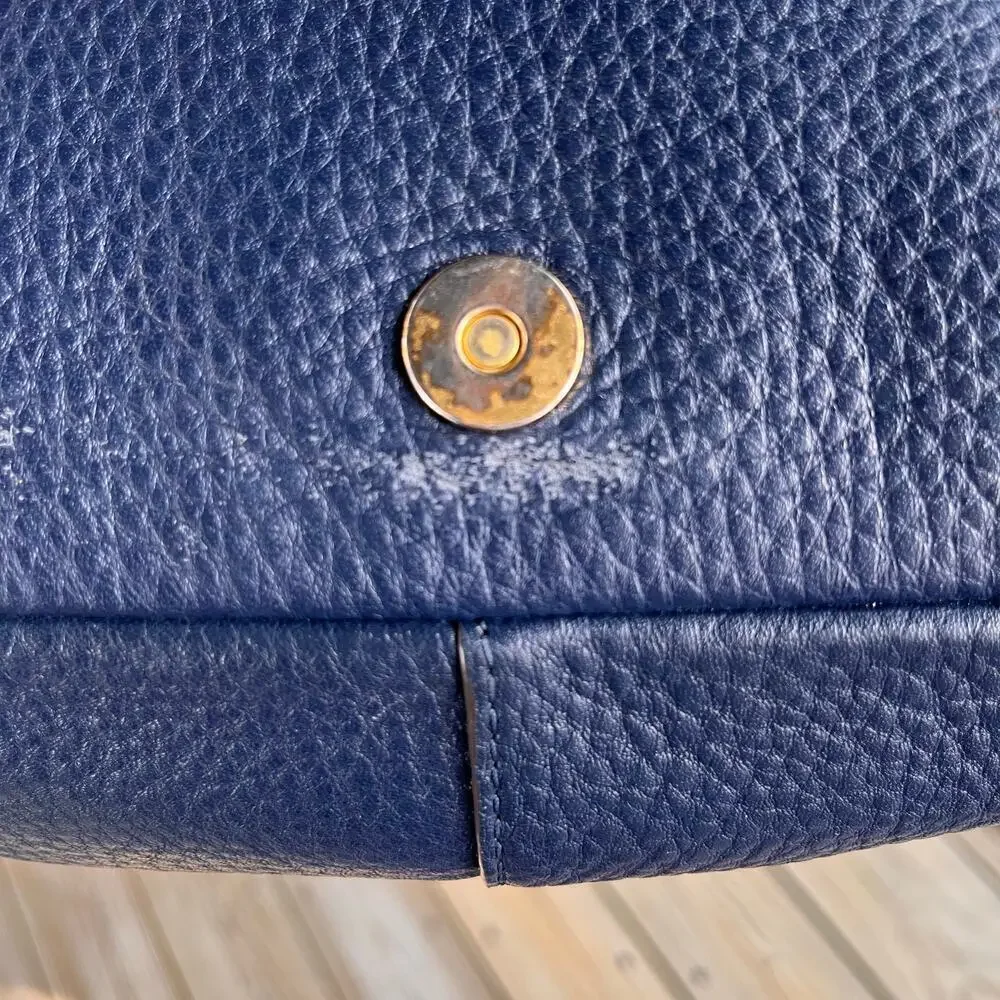Tory Burch Women's Block-T Blue Pebbled Leather Shoulder Bag